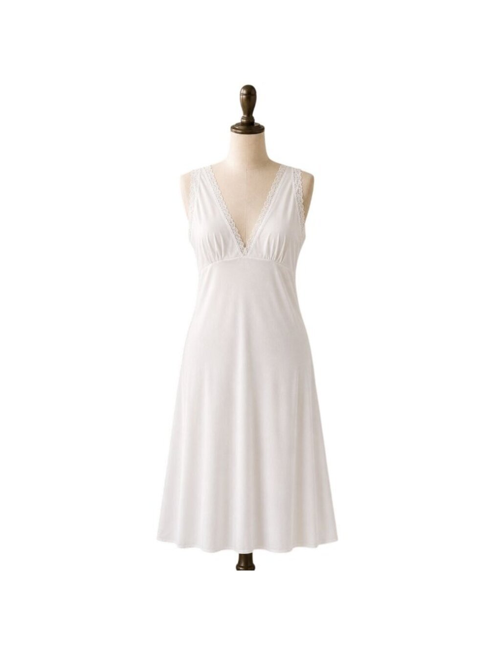 Vintage White Nylon Nightgown Semi Sheer Lace Size M Romantic Sleeveless Sleep